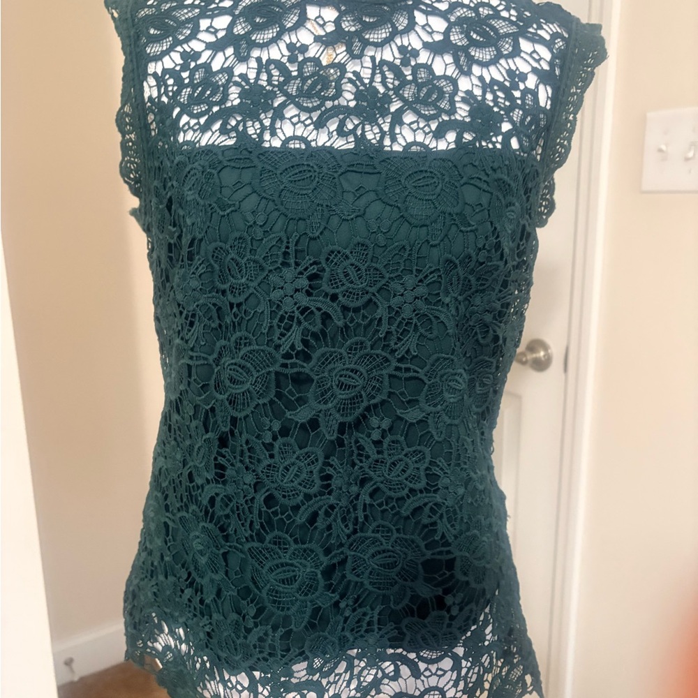 Nanette Lepore Forest Green Lace Blouse